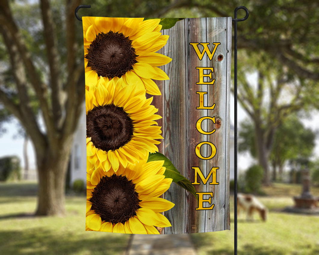 Farmhouse Sunflower Welcome Personalized Garden Flag