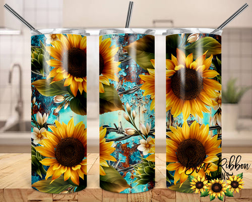 20 Ounce Skinny Stainless Double-Walled Tumbler - Sunflowers