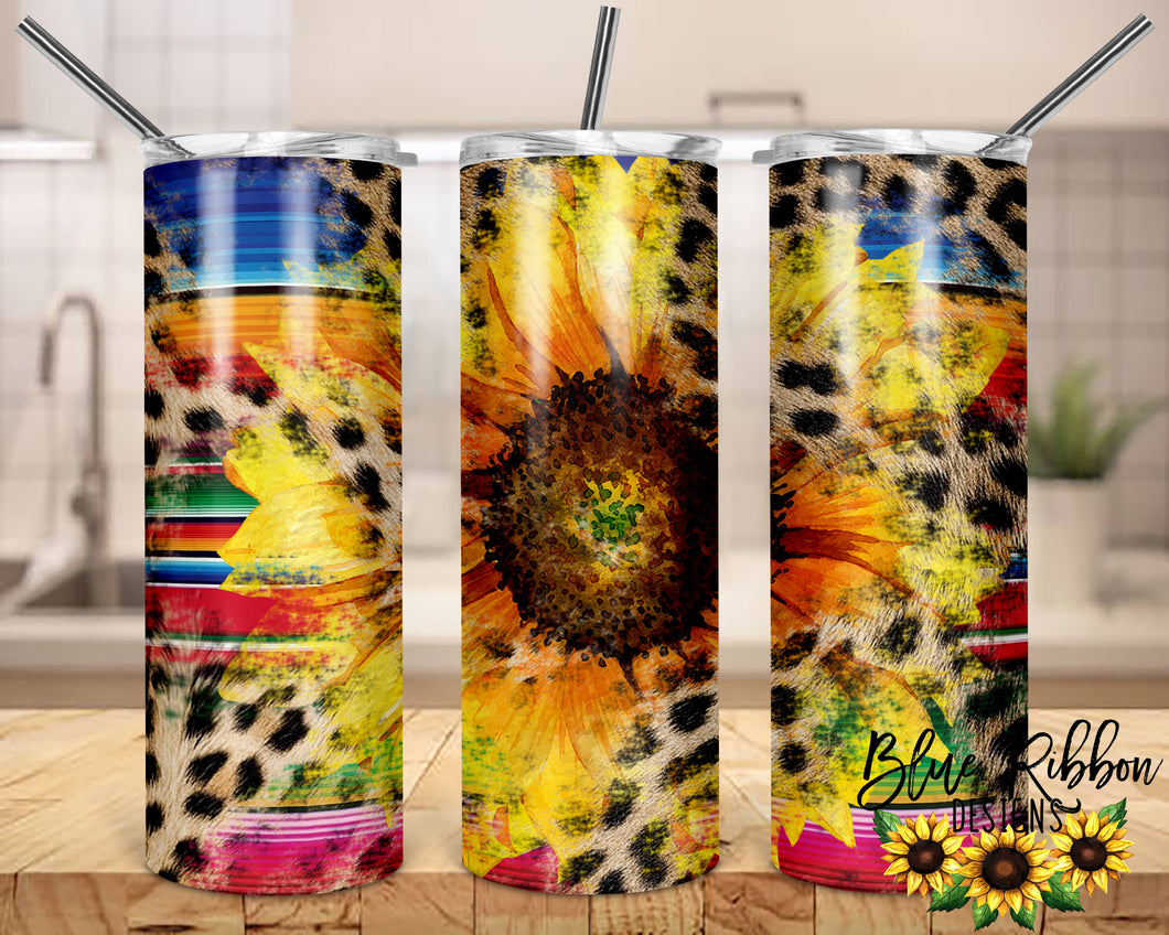 20 Ounce Skinny Stainless Double-Walled Tumbler - Serape Sunflower