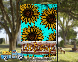 12X18" Single or Double Sided Turquoise Sunflowers Garden Flag