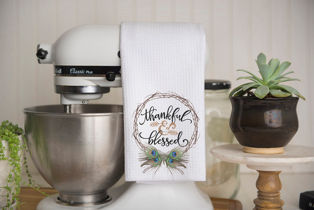 Thankful and Blessed Waffle Weave Kitchen Towel