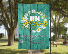 Social Distancing UNWelcome Green Barn Wood & Daisy Wreath Garden Flag