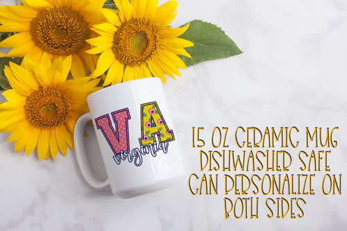 Floral VA Virginia 15 Ounce Ceramic Mug