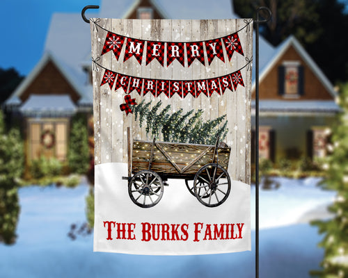 Christmas Wagon Personalized Garden Flag