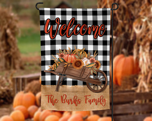 Fall Wagon Welcome Personalized Garden Flag