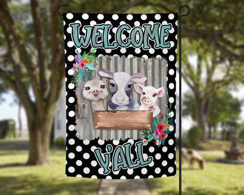 Welcome Y'all Farm Animals Garden Flag