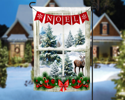 NOEL Winter Window Scene Garden Flag