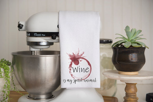 Wine Is My Spirit Animal Waffle Weave Kitchen Towel