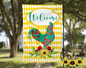 12X18" Single or Double Sided Yellow Floral Rooster Garden Flag