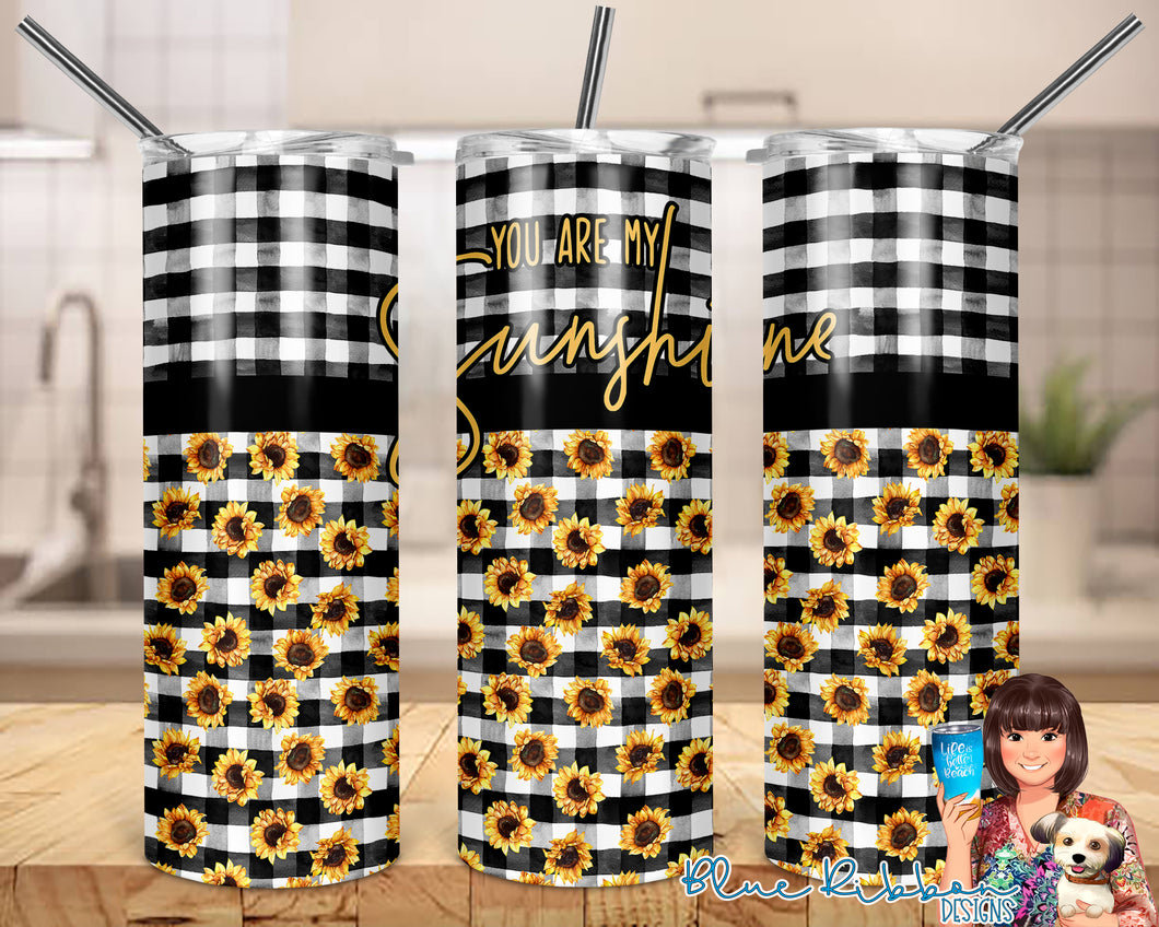 20 Ounce Skinny Stainless Double-Walled Tumbler - You Are My Sunshine Sunflowers